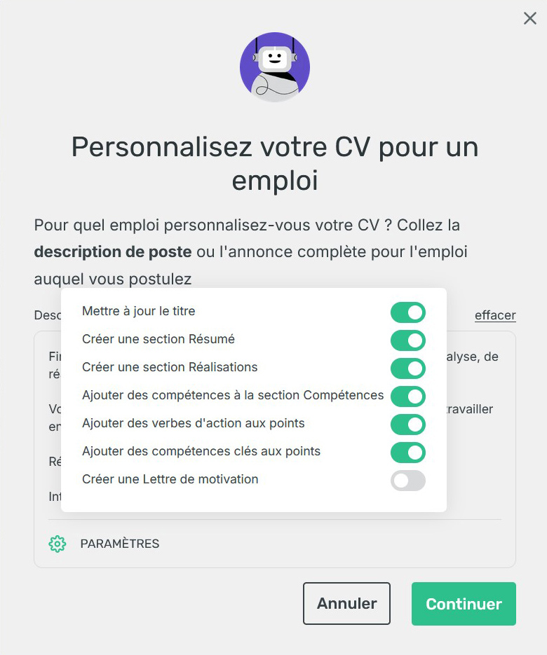Enhancv personnalisation 